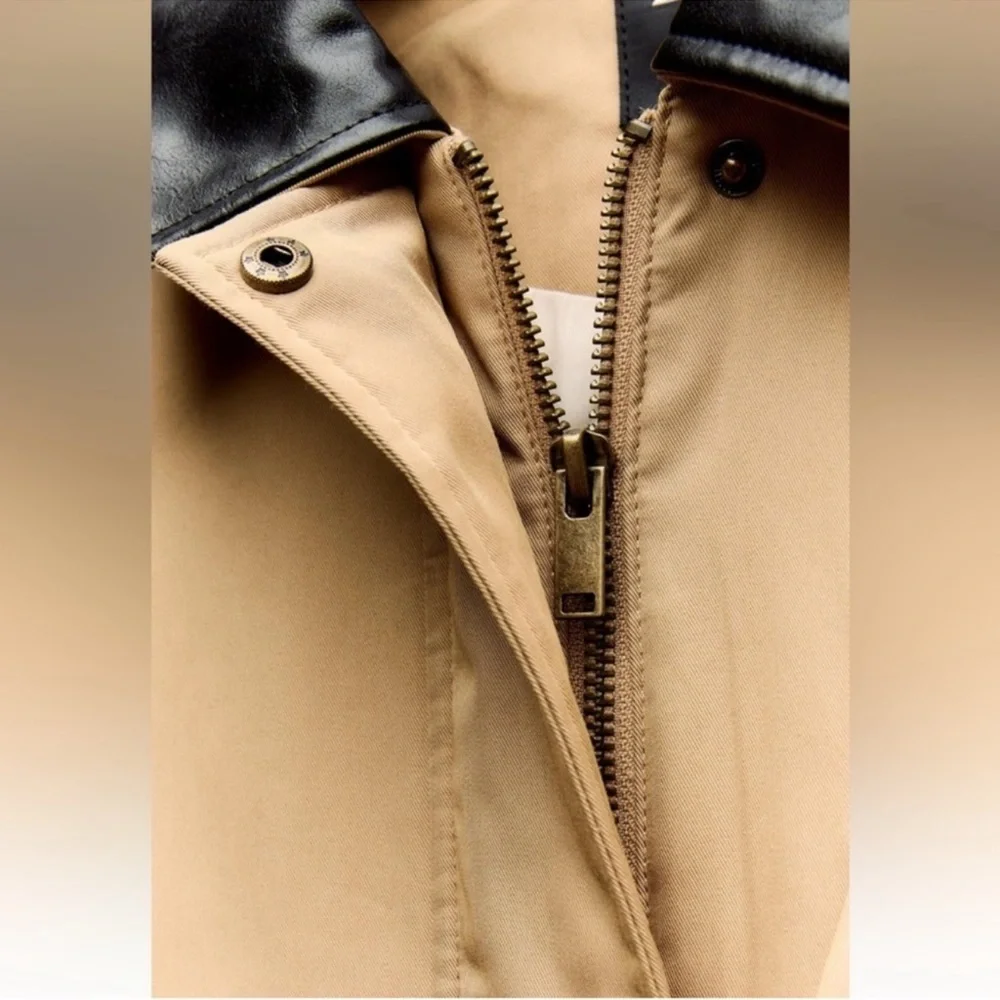 ZARA Beige Field Jacket with Black Contrast Collar